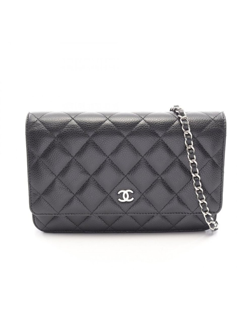 Chanel Shoulder Bag Quilted Black Caviar Leather Chain Wallet